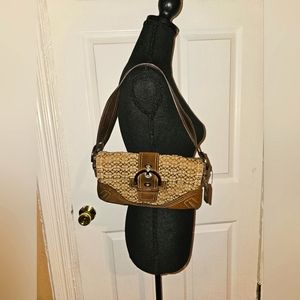 Coach Teri shoulder bag with signature logo canvas and rich suede color block